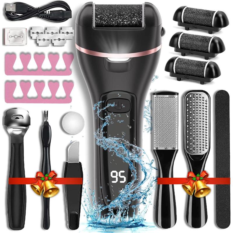 Electric Callus Remover for Feet with Rechargeable Waterproof 17 in 1 Professional Pedicure Kit with 3 Roller Heads 2 Speed Foot Care Tools Perfect for Dead Hard Cracked Dry SkinThanksgiving Christmas Gifts-00JM