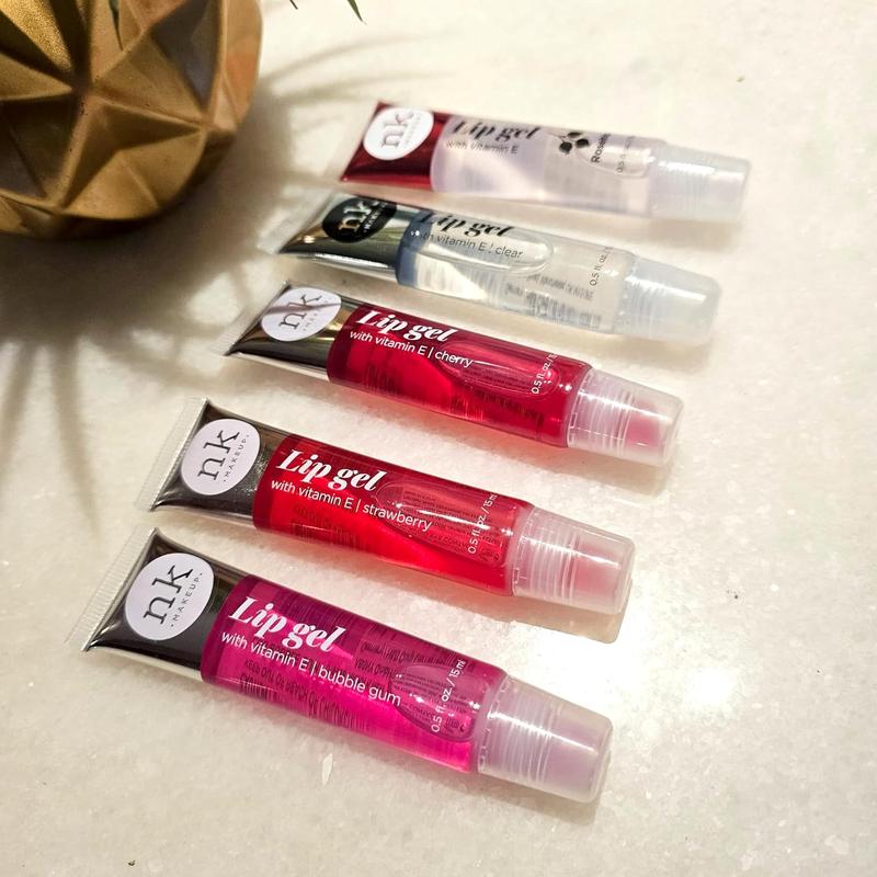 NICKA K NEW YORK VARIETY SET OF 5 NK Hydrating Lip Gel - Vitamin E (Clear, Rosehip Oil, Bubble Gum, Cherry, Strawberry) Skincare Comfort