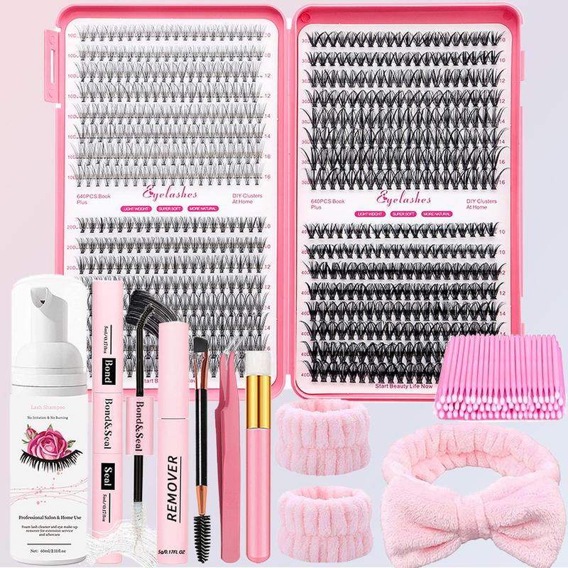 Mixed Length & Styles Curl DIY Eyelashes Kit, 1 Set Including Lash Clusters & Eyelash Glue & Tweezers & Eyelash Brush & Eyelash Cleanser