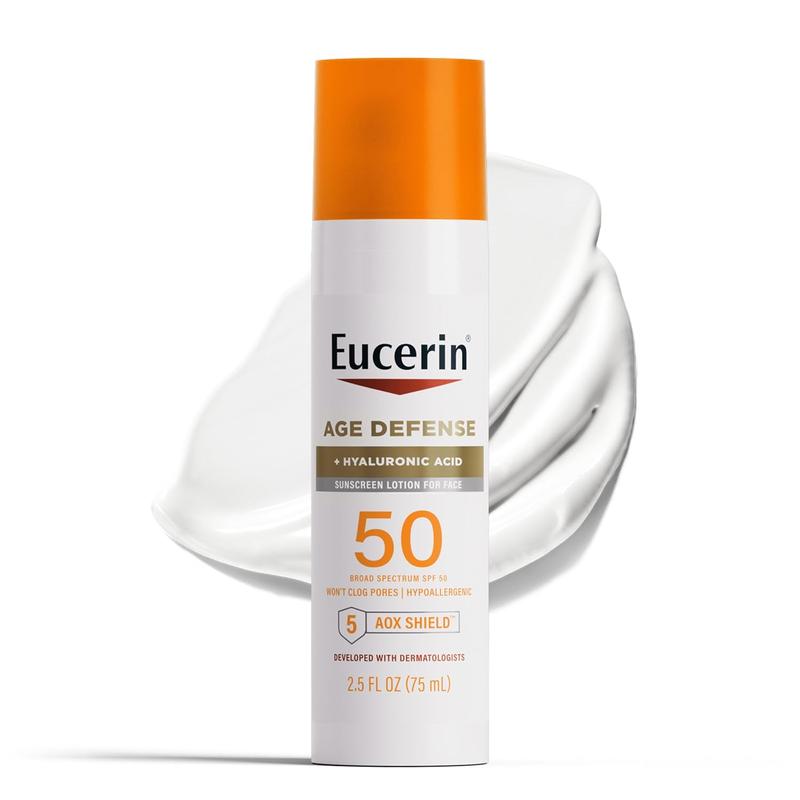 Eucerin Sun Age Defense SPF 50 Face Sunscreen Lotion, Hypoallergenic, Fragrance Free Sunscreen SPF 50 with Hyaluronic Acid, 2.5 Fl Oz Bottle No brand