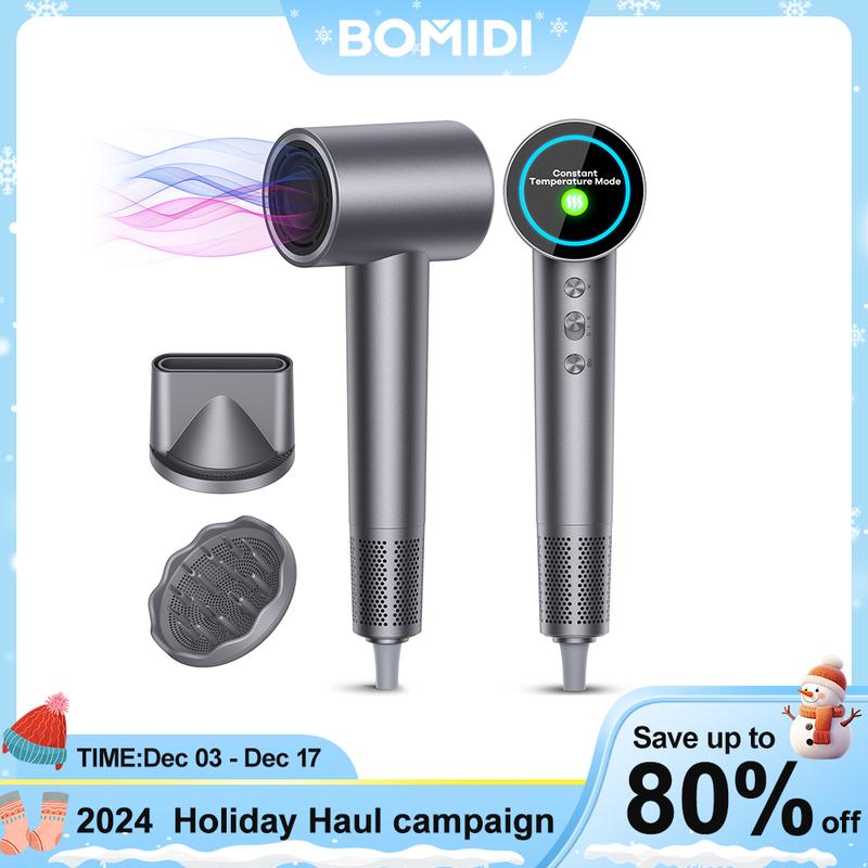 BOMIDI Hair Dryer, 110000 RPM Professional High-Speed Blow Dryer 200 Millions Negative Ionic Care Hair Dryer for Fast Drying, Low Noise Thermo-Control Hairdryer, Travel with Magnetic Diffuser & Nozzle