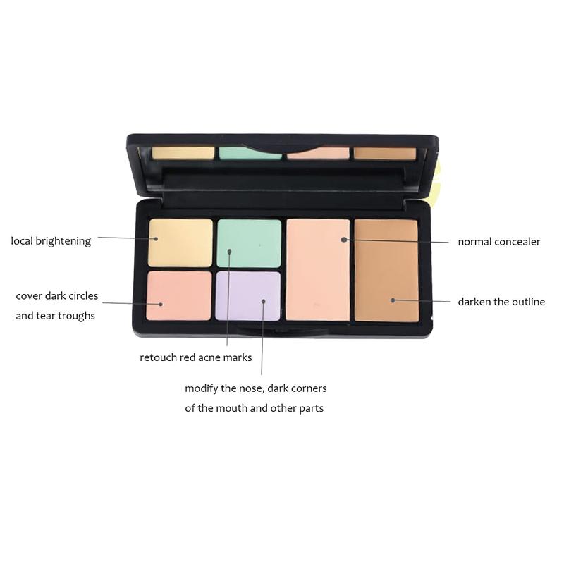 Concealer Contour Palette, 6 In 1 Color Correcting Concealer Contour Makeup Palette, Contouring Foundation Highlighting Makeup Kit for Dark Circles, Blemish With 2 Packs Brush (1#), New Year's gift