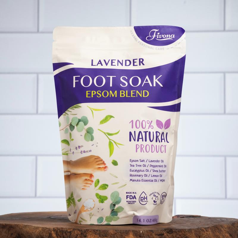 Fivona Foot Soak Epsom Salt with Lavender Oil - 14.1 oz Aroma Calming Soothing Nails