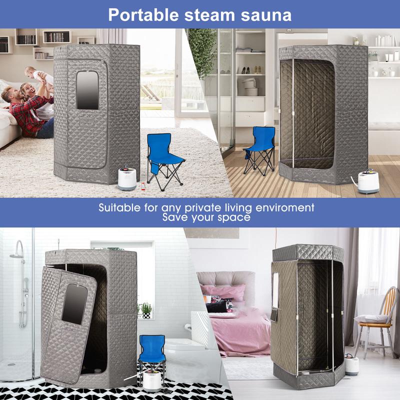 Full Size Portable Sauna Tent, Sauna Box, Personal Indoor Steam Sauna Room with 4L 1600W Steam Generator, Folding Chair, Remote Control Timer for Spa Relaxation, Gray