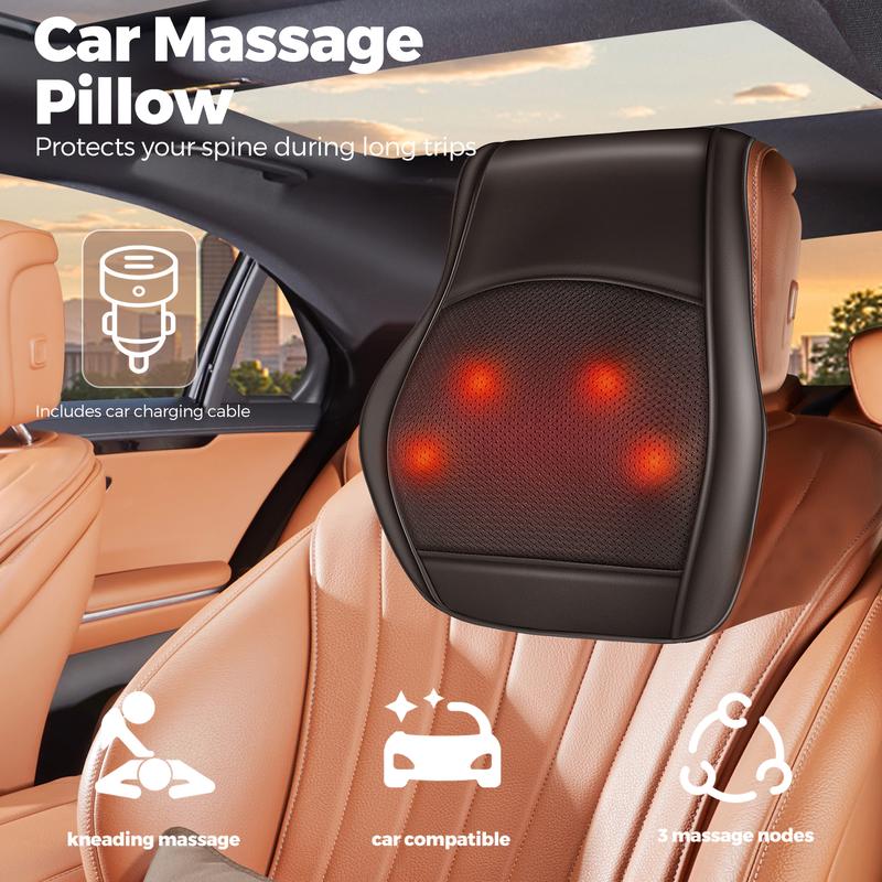 Shiatsu Back Massager with Heating, Electric Kneading Head Shoulder Comfort Massage Pillow for Pain Relief, Use at Home Office Car, Christmas Gift