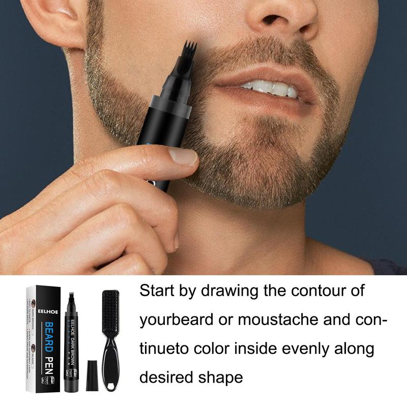 Beard Pen for Men, 1 Set Beard Pencil Filler & Beard Brush for Men, Waterproof Beard Filler Kit, Fill, Shape and Define Your Beard for a Natural Beard, Long Lasting Beard Filler with Brush