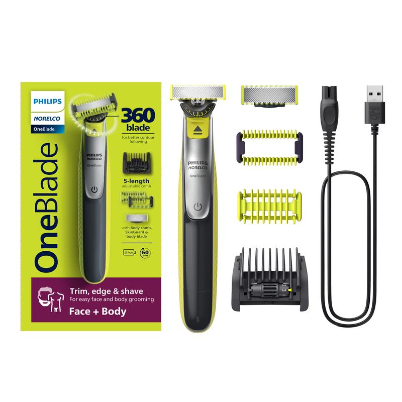 Philips Norelco OneBlade 360 Face + Body - Men's Hybrid Electric Razor & Beard Trimmer, 5-in-1  Comb and Body Hair Trimmer Kit, QP2834 70