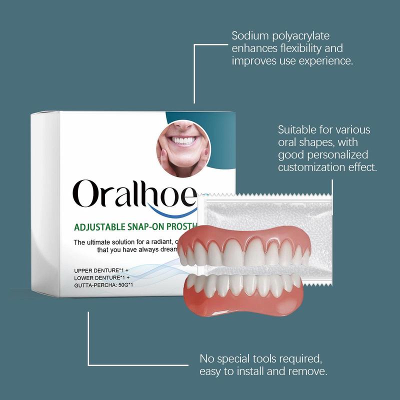 Silicone Denture Care Kit, 1 Box Adjustable Snap-on Prosthesis, Temporary Denture Care Kit for Men & Women, Daily Oral Care Product, Christmas Gift