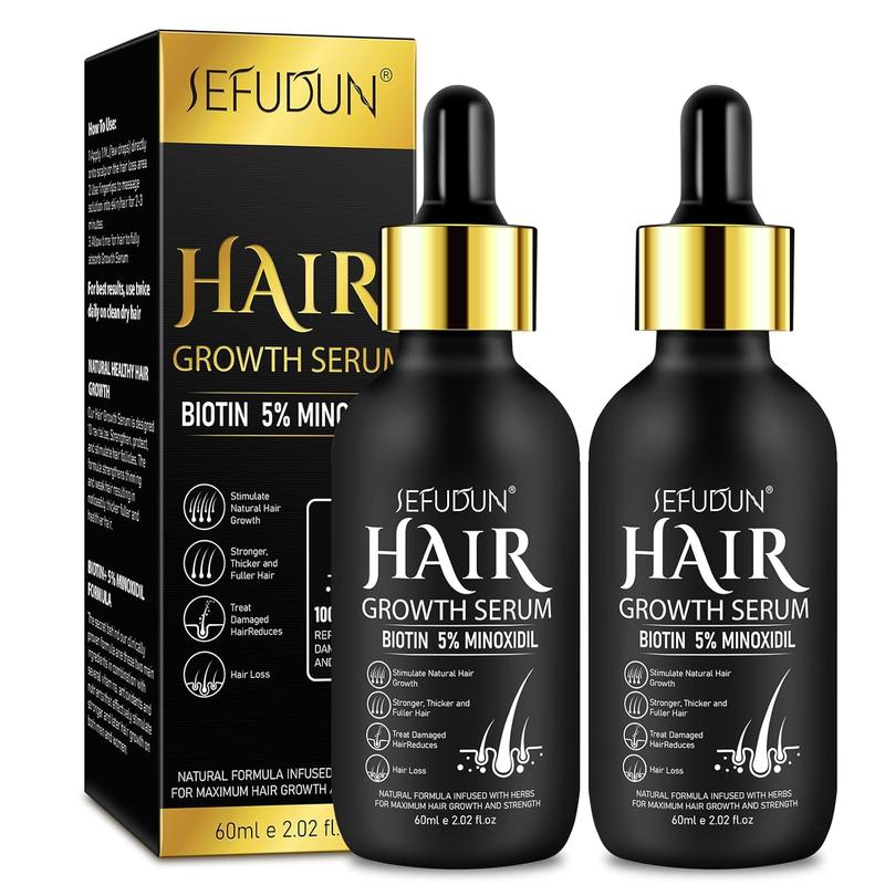 Sefudun - 5% Minoxidil Hair Growth Serum, Minoxidil For Men and Women Hair, 60ml Biotin Hair Regrowth Serum Treatment, Topical Serum for Scalp Hair Care, Getting Thicker Healthier Hair