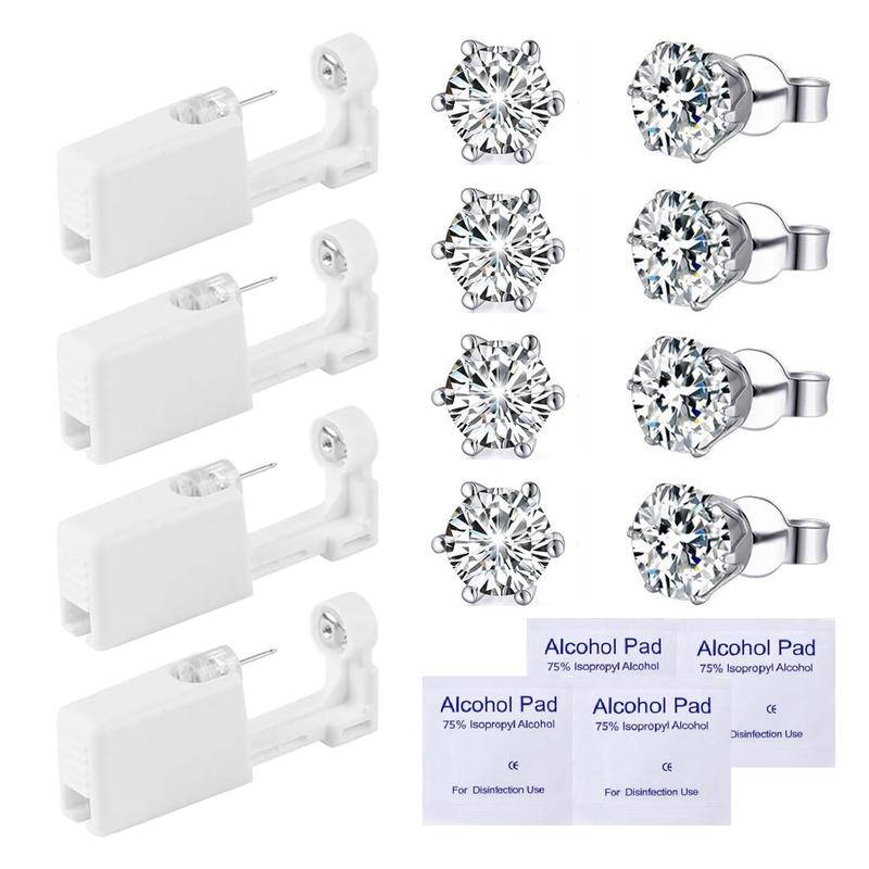 4 Pack Disposable Ear Piercing Gun Kit With Built-in transparent Cubic Zirconia Ear Studs