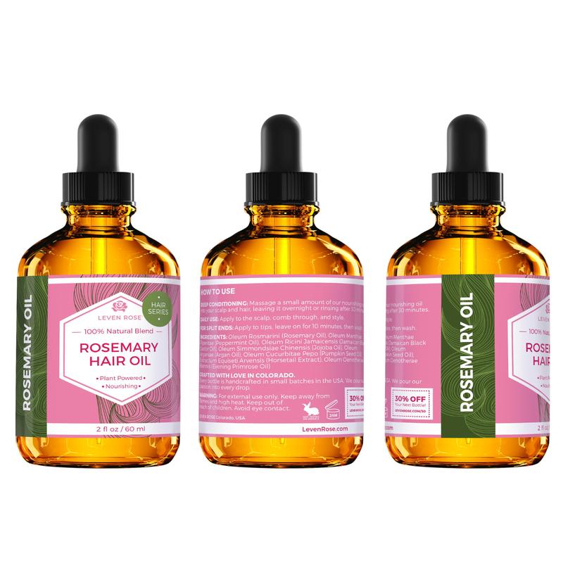 Leven Rose Organic Rosemary Oil for Hair Growth: 2oz Hair Growth Elixir with Rosemary Essential Oil and Nourishing Evening Primrose Oil Haircare Argan