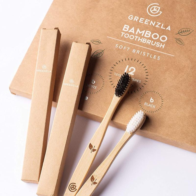 Bamboo Toothbrushes (12 Pack) | BPA Free Soft Bristles Eco-Friendly, Natural Toothbrush Set Biodegradable & Compostable Charcoal Wooden