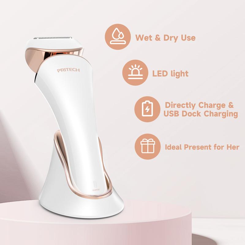 PRITECH Electric Shaver for Women Rechargeable Lady Shaver 3 in 1 Blades Lady Razor for Legs,Arm,Underarm,Bikini,USB Rechargeable Razor Wet&Dry Cordless for Woman Handle