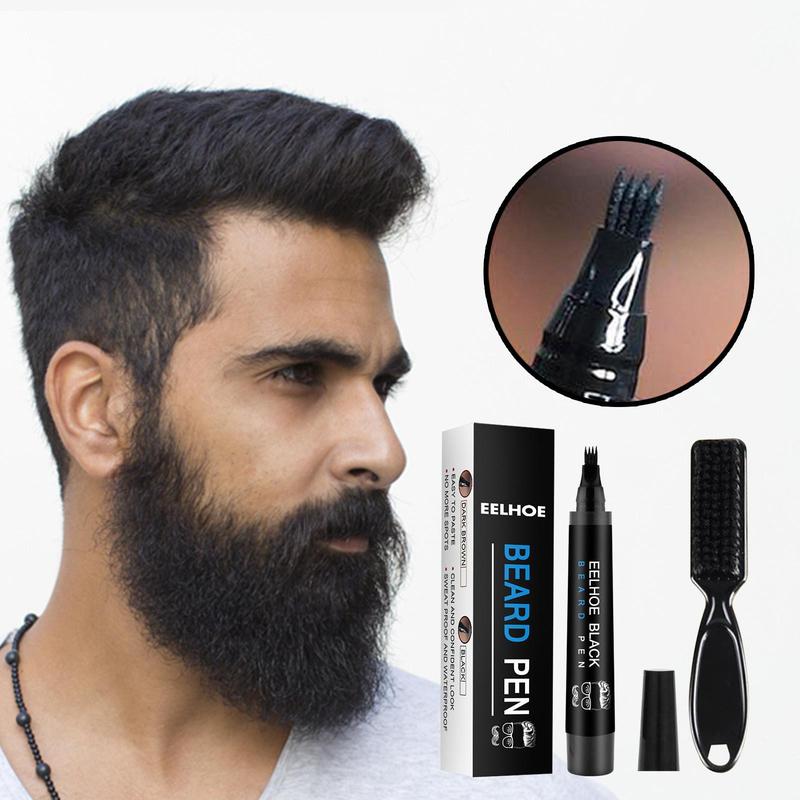 Beard Pen for Men, 1 Set Beard Pencil Filler & Beard Brush for Men, Waterproof Beard Filler Kit, Fill, Shape and Define Your Beard for a Natural Beard, Long Lasting Beard Filler with Brush