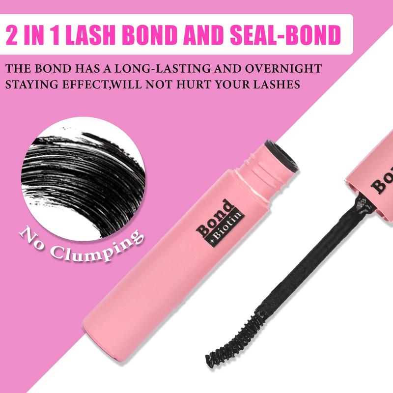 2 in 1 Eyelash Bond and Seal, Long Lasting Strong Hold Waterproof Eyelash Glue, Professional Eye Makeup Adhesive for Women & Girls