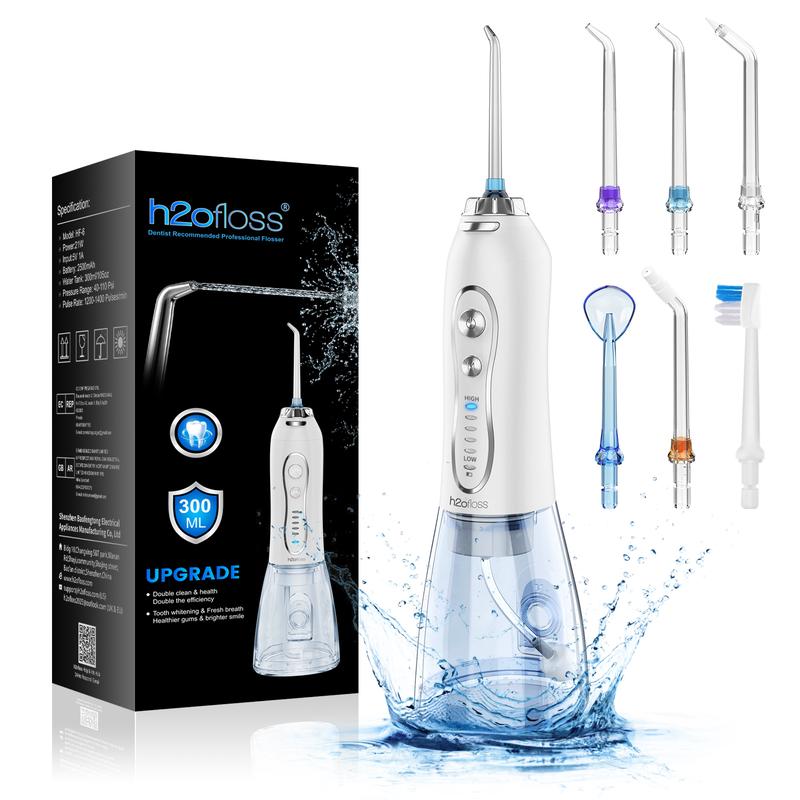 h2ofloss water flosser 300ML watertank & IPX7 Waterproof plus 5 modes,Cordless Oral Irrigator HF-6