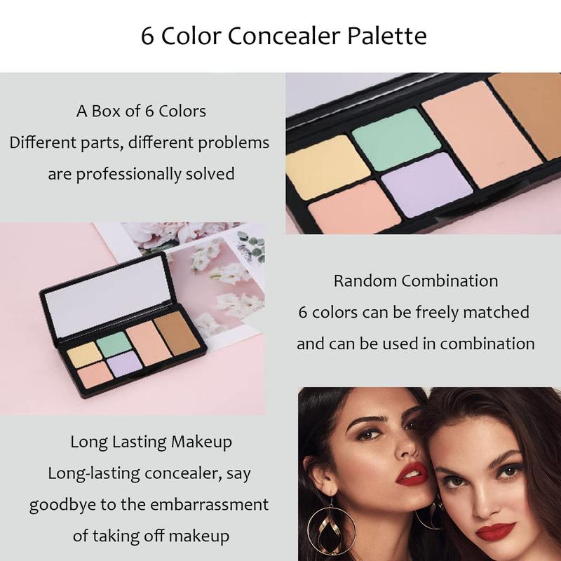 Concealer Contour Palette, 6 In 1 Color Correcting Concealer Contour Makeup Palette, Contouring Foundation Highlighting Makeup Kit for Dark Circles, Blemish With 2 Packs Brush (1#), New Year's gift