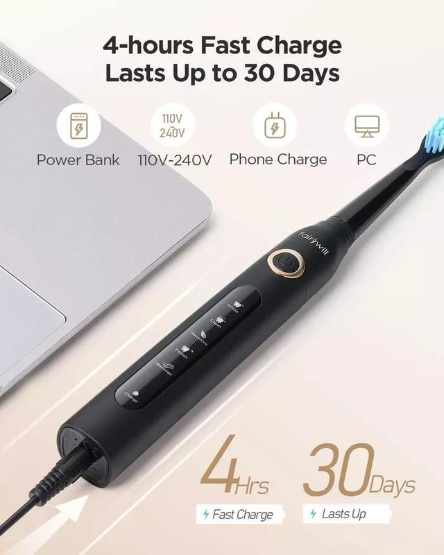 Electric Toothbrush for Adults and Kids, Rechargeable Whitening Toothbrush with Smart Timer, Sonic Electric Toothbrush Travel with 4-6 Brush Heads &1 Brush Head Cover, 40000 VPM Ultra Cleaning