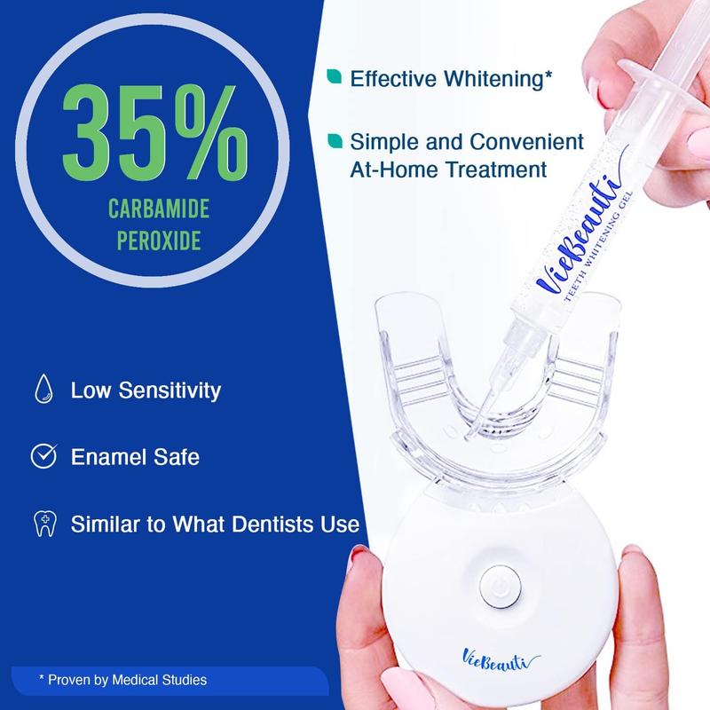 VieBeauti Teeth Whitening Kit: 5X LED Light with 35% Carbamide Peroxide, Mouth Trays, Remineralizing Gel, Timer & Tray Case for a Gleaming White Smile for Christmas gift Oral