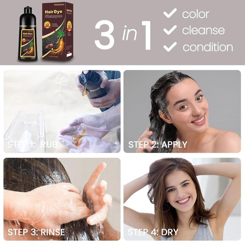 Hair Dye Shampoo 3-in-1 Champu Para Canas Mujer, Instant Coffee Herbal Hair Color Treated Shampoo, Natural Brown Long Lasting Easy to Use, for Women Men Christmas Gift, 500ml Haircare Salon