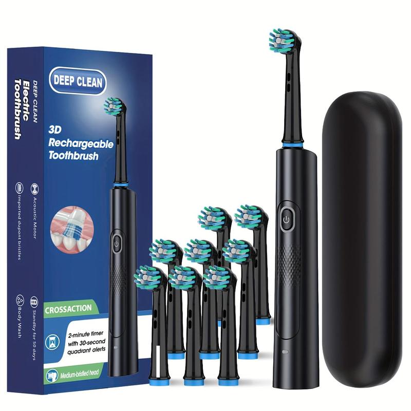 Electric Toothbrush Set, 1 Box Rechargeable Electric Toothbrush & 8 Counts Replacement Heads & 1 Count Travel Case, Portable Toothbrush Set for Adults, Personal Care Appliances, Gift for Chritmas  Girl Friend  New Year