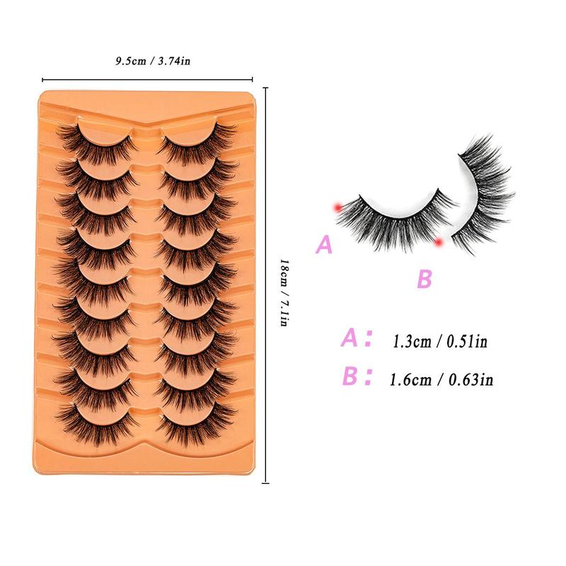 Summer Fluffy Natural False Eyelashes, 9 Pairs Wispy Cat Eye Faux Strip Lashes, Volumized False Eyelashes for Women and Girls Eye Makeup Enhancement, Christmas Gift