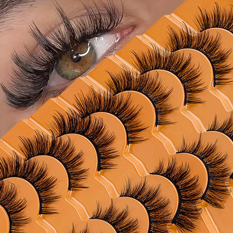 Summer Fluffy Natural False Eyelashes, 9 Pairs Wispy Cat Eye Faux Strip Lashes, Volumized False Eyelashes for Women and Girls Eye Makeup Enhancement, Christmas Gift