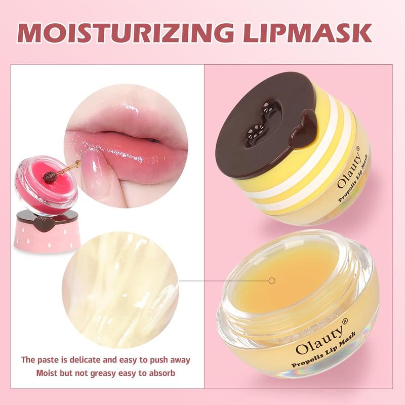 4 PCs bee lip balm Lip Mask honey pot, Honey & Strawberry & Watermelon & Apple lime lip mask propolis moisturizing lip balm with stick, sleeping lip mask hydrating prevention dry & cracked