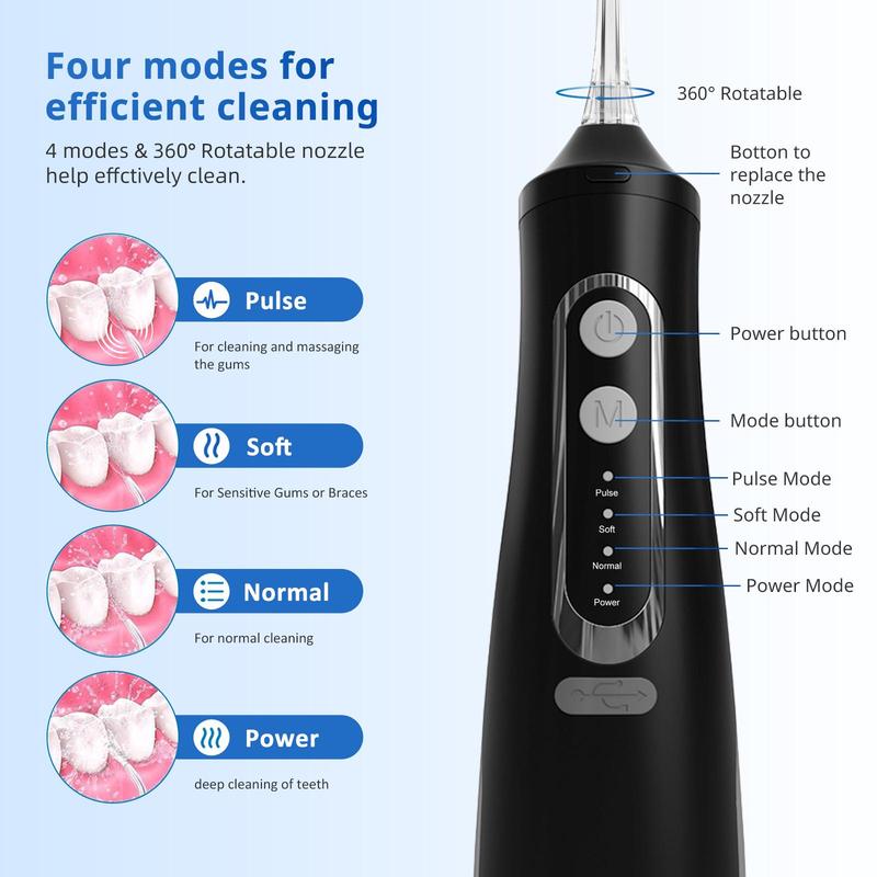 Travel Essential Water Flosser, Cordless Water Flosser, Waterproof Portable Flosser with 4 Modes 4 Tips, Dental Care, Waterproof Oral Cleaner, Rechargeable Powerful Dental Oral Cleaner, Limited Time Offer Perfect Winter Gift, Christmas, Fall