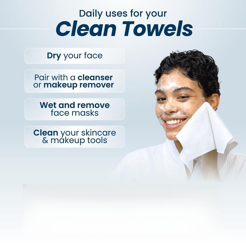 Clean Towels XL, 100% USDA Biobased Face Towel, Disposable Face Towelette, Makeup Remover Dry Wipes, Ultra Soft, 50 Ct, 1 Pack