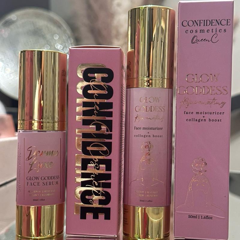 5pc Confidence Cosmetics self care skincare set: Rosewater Face Mist+Moisturizer+Serum+Rose Clay+Body Scrub Nourishing Radiant Body Care