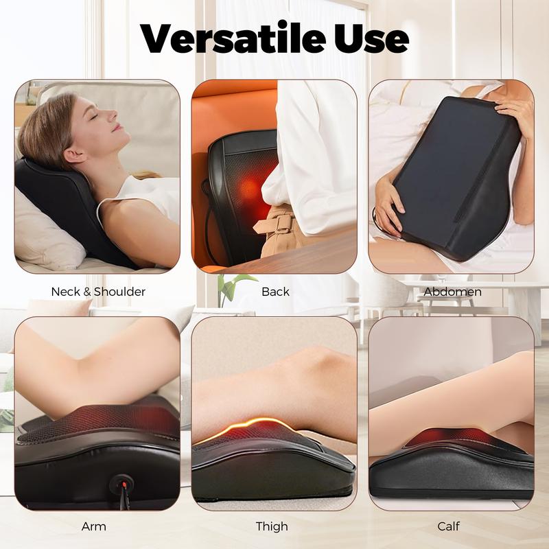 Shiatsu Back Massager with Heating, Electric Kneading Head Shoulder Comfort Massage Pillow for Pain Relief, Use at Home Office Car, Christmas Gift