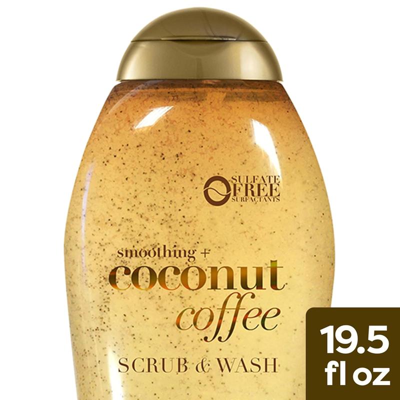 OGX Smoothing + Coconut Exfoliating Body Scrub with Arabica Coffee & Coconut Oil, Moisturizing Body Wash for Dry Skin, 19.5 Fl Oz Body Care Moisture Cream Daily