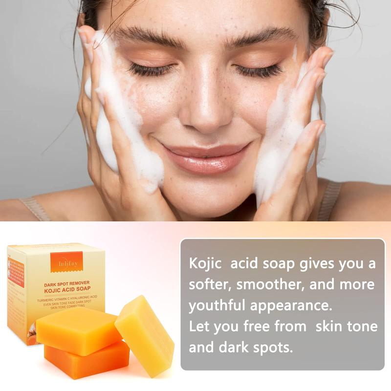 Inlifay Lemon Turmeric & Kojic Acid Brightening Soap, Dark Spot Remover: Moisturizing for Body & Face Body Care