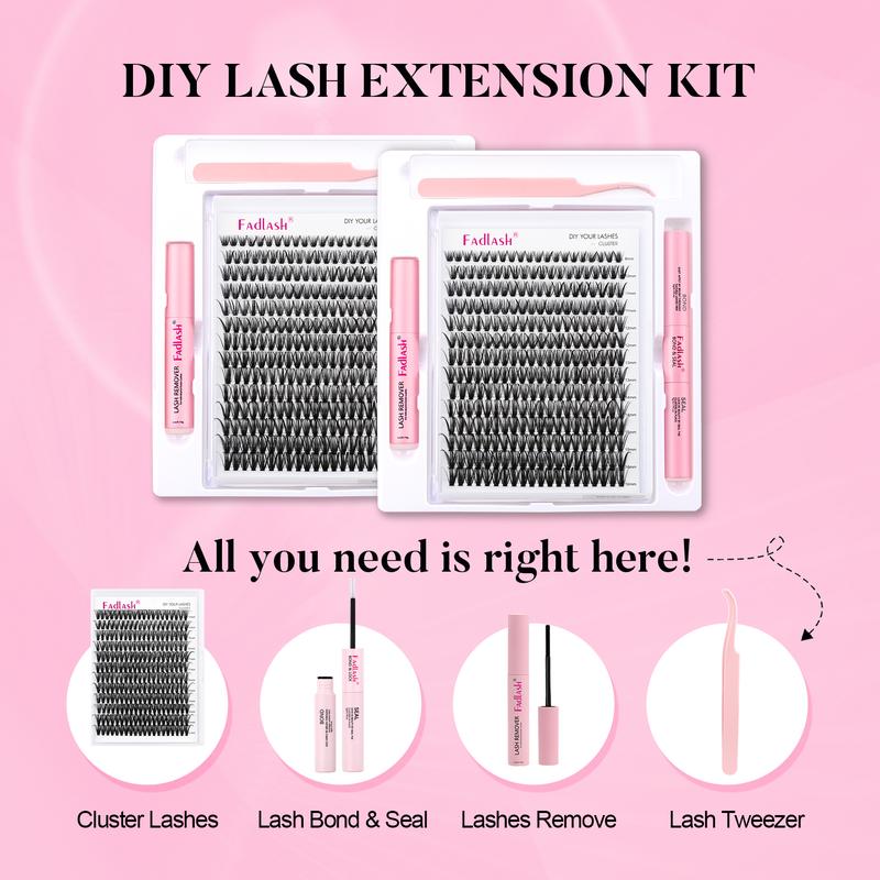 DIY Lash Extension Kit Individual Lashes Cluster D Curl Eyelash Extension Kit with Lash Bond and Seal and Lash Applicator Tool for Self Application at Home