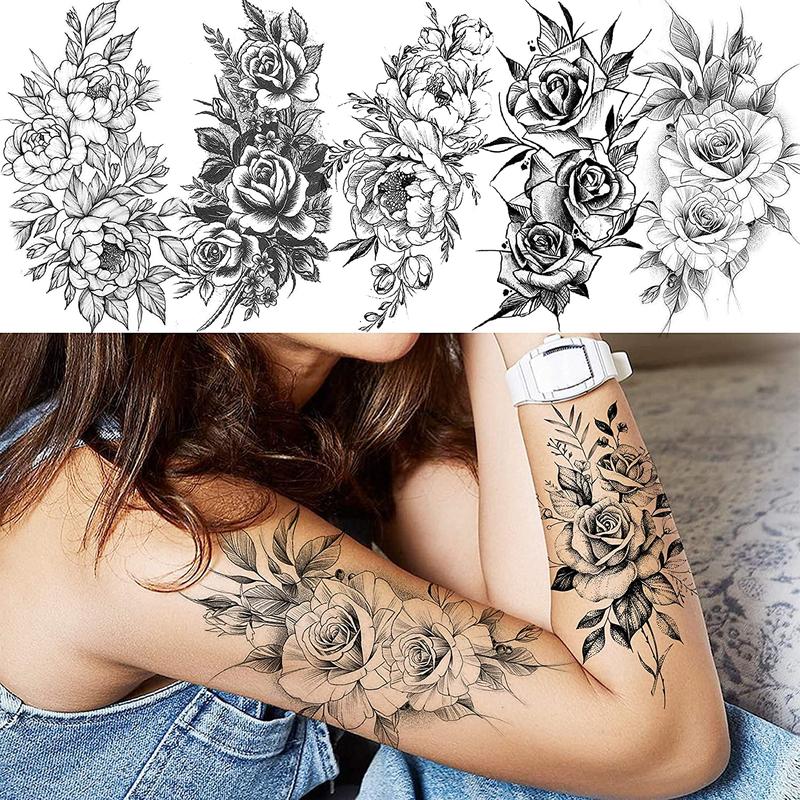 Realistic Flower Pattern Temporary Tattoo Sticker, 10pcs set Fake Tattoo Sticker, Long Lasting Body Art Sticker for Women & Girls