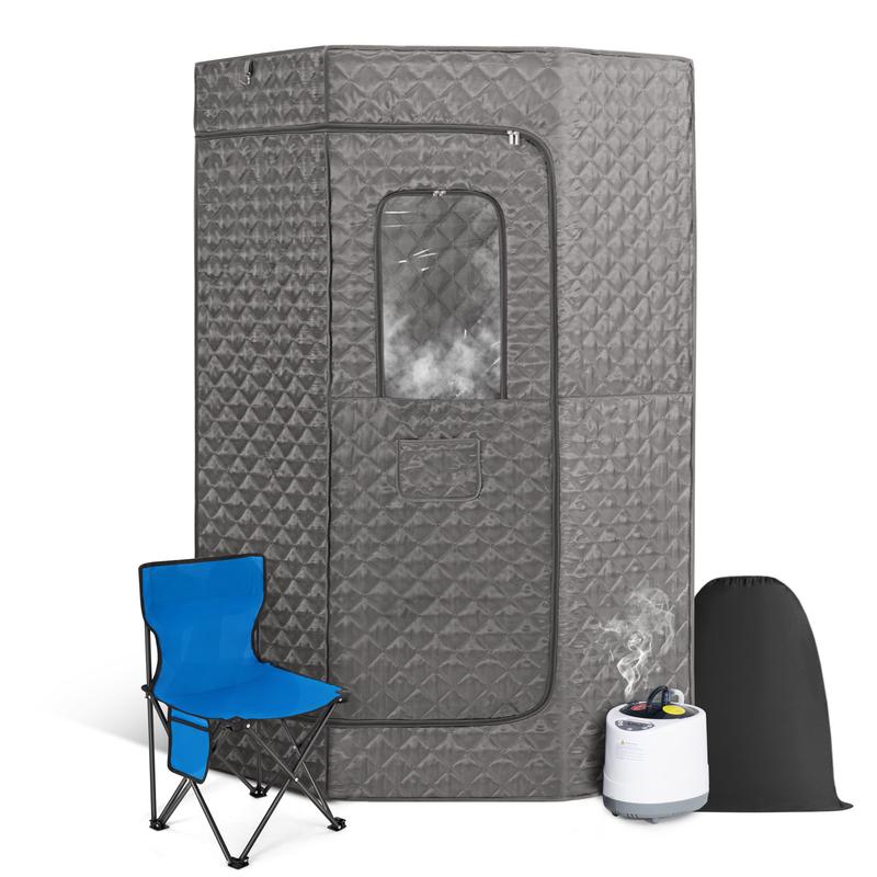 Full Size Portable Sauna Tent, Sauna Box, Personal Indoor Steam Sauna Room with 4L 1600W Steam Generator, Folding Chair, Remote Control Timer for Spa Relaxation, Gray