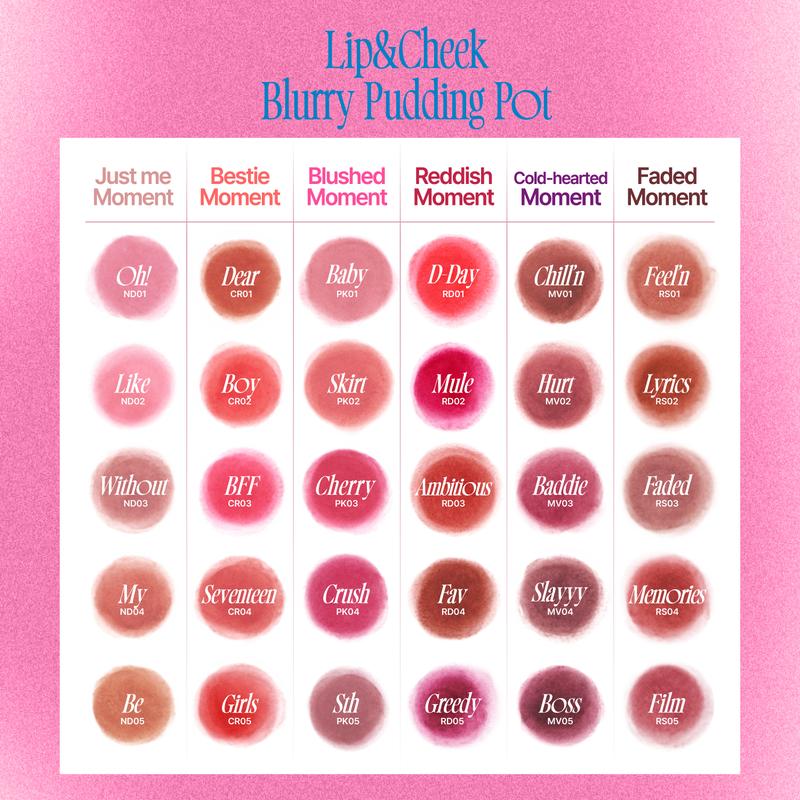 [Fwee] Lip&Cheek Blurry Pudding Pot 5g, All In One Makeup, Makeup Blush, Buildable Lightweight, Multi-Use Soft Matte Finish, Lip Balm, Lip Stick i love lipgloss