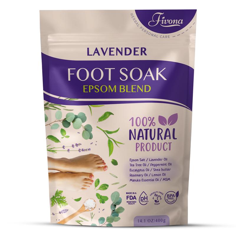 Fivona Foot Soak Epsom Salt with Lavender Oil - 14.1 oz Aroma Calming Soothing Nails