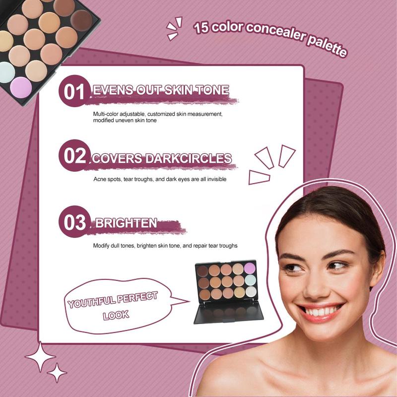 15 Color Concealer Palette, Long Lasting Concealer Cream, Highlighting Contouring Cream, Soft & Lightweight Makeup Palette for Women & Girls