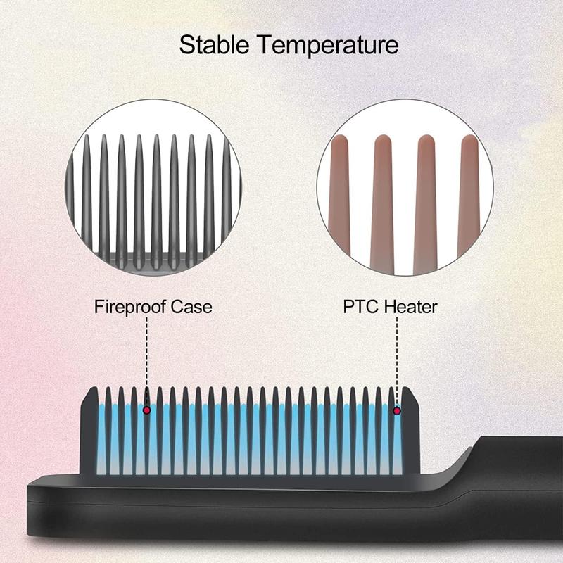 Hair Straightener Brush Hot Iron Brush with Built-in Comb, 5 Temp Settings Anti-Scald Design, Fits for All Types of Hair, Professional Salon Tool at Home, Black