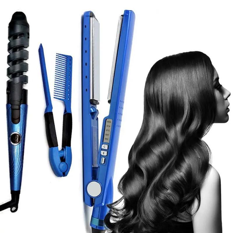 Curling Wand & Comb & Brush Set, 3 Counts Christmas Professional Salon Quality Curler & Straightener Kit for Fall, Fast Results Long Lasting Hair Styling Tools, Curling Hair Iron, Hair Straighteners for Christmas Gift, Girlfriend Gifts, Winter Gift