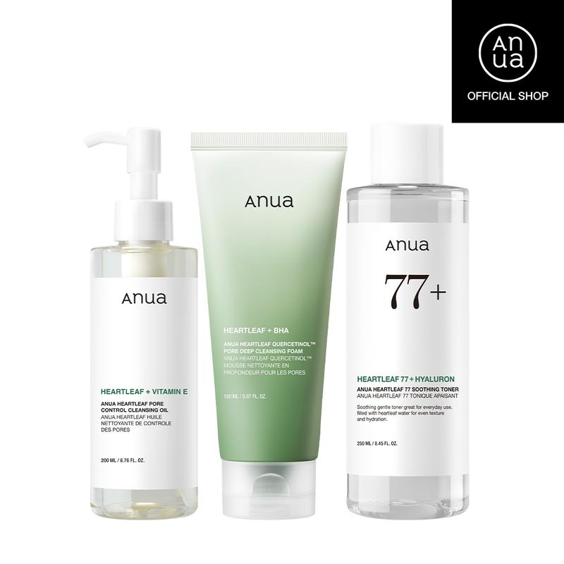 [Anua Official Shop] Anua Best Seller Trio (Oil Cleanser + Deep Cleansing Foam + Calming Toner)｜Gentle Korean Skincare, Facial cleanser