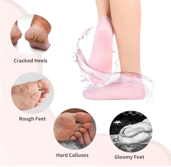 MoyRetty 2 Pairs Moisturizing Glove Socks Set, Silicone Gel Spa Socks for Dry Cracked Skin