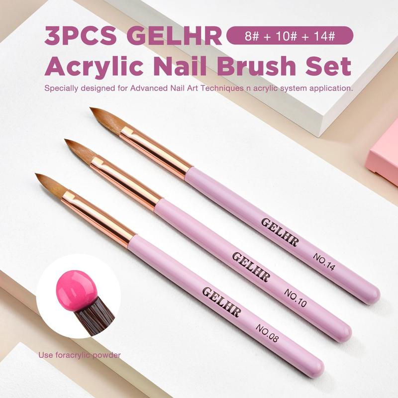 Acrylic Nail Brush Set, 3 Counts Professional Acrylic Powder Brushes for Nails Extension & 3d Nail Carving, Manicure & Pedicure Tools for Women & Girls