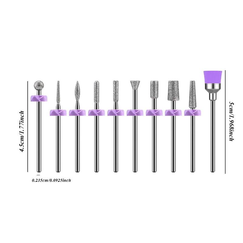 Nail Drill Bits Set, 10pcs set Durable Sanding Bit Set, Professional Manicure & Pedicure Tools for Home & Salon Use