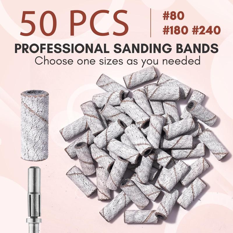 Makartt 50 Pcs Nail Sanding Bands Set, Upgraded 3.1mm Mandrel Bits, 180 Medium Grit Manicure Nail Care   Nail Art Cutics