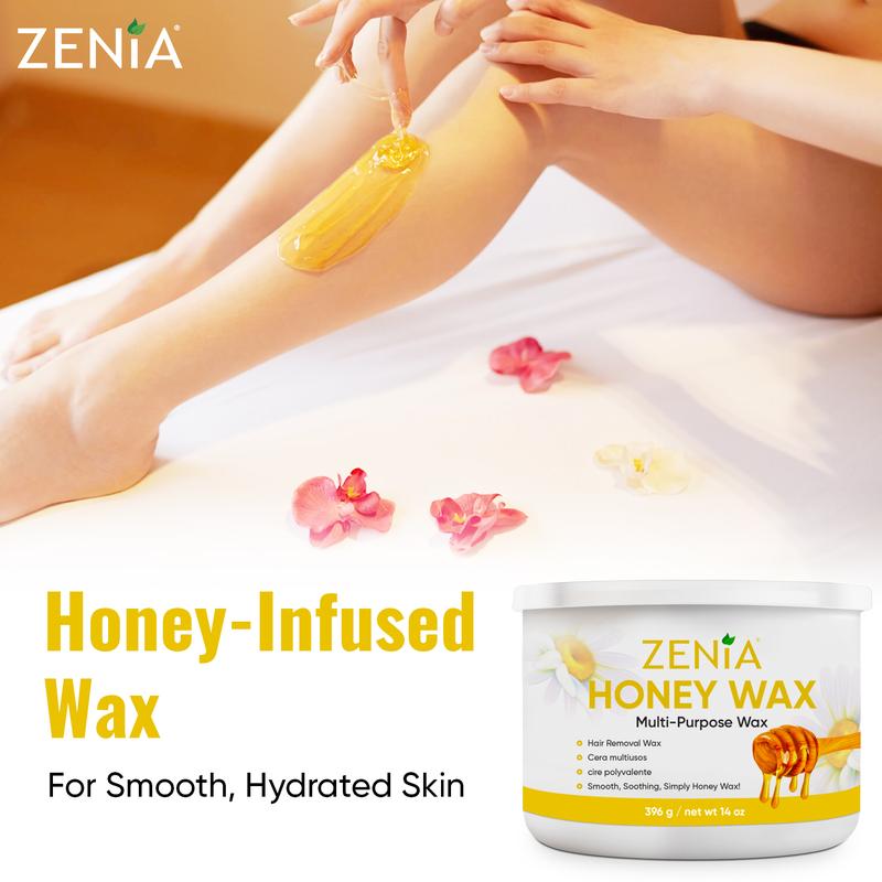 Zenia Honey Wax 14oz - Gentle Hair Removal Soft Wax for All Skin Types - Perfect for Full-Body Use Including Legs, Arms, Bikini, and Face Body Care Comfort