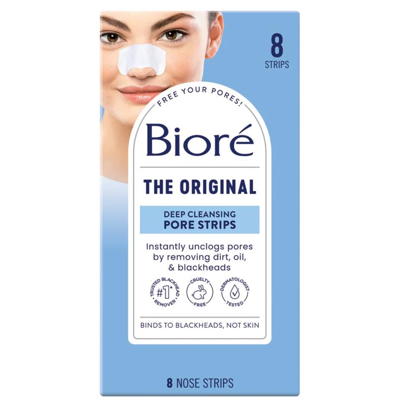 Bioré Original Deep Cleansing Pore Strips, Nose Strips for Blackhead Removal, Instant Pore Unclogging, Oil-Free, Non-Comedogenic, 8 Count