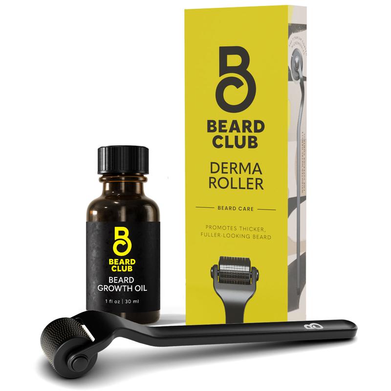 Derma Roller Starter Kit - Beard Club - Premium Microneedling Roller with 540 Titanium Microneedles, Replaceable Head, and Weighted Handle for Face, Body and Scalp - Beard Roller with Beard Growth Oil